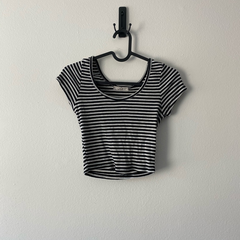 Black and white striped crop top